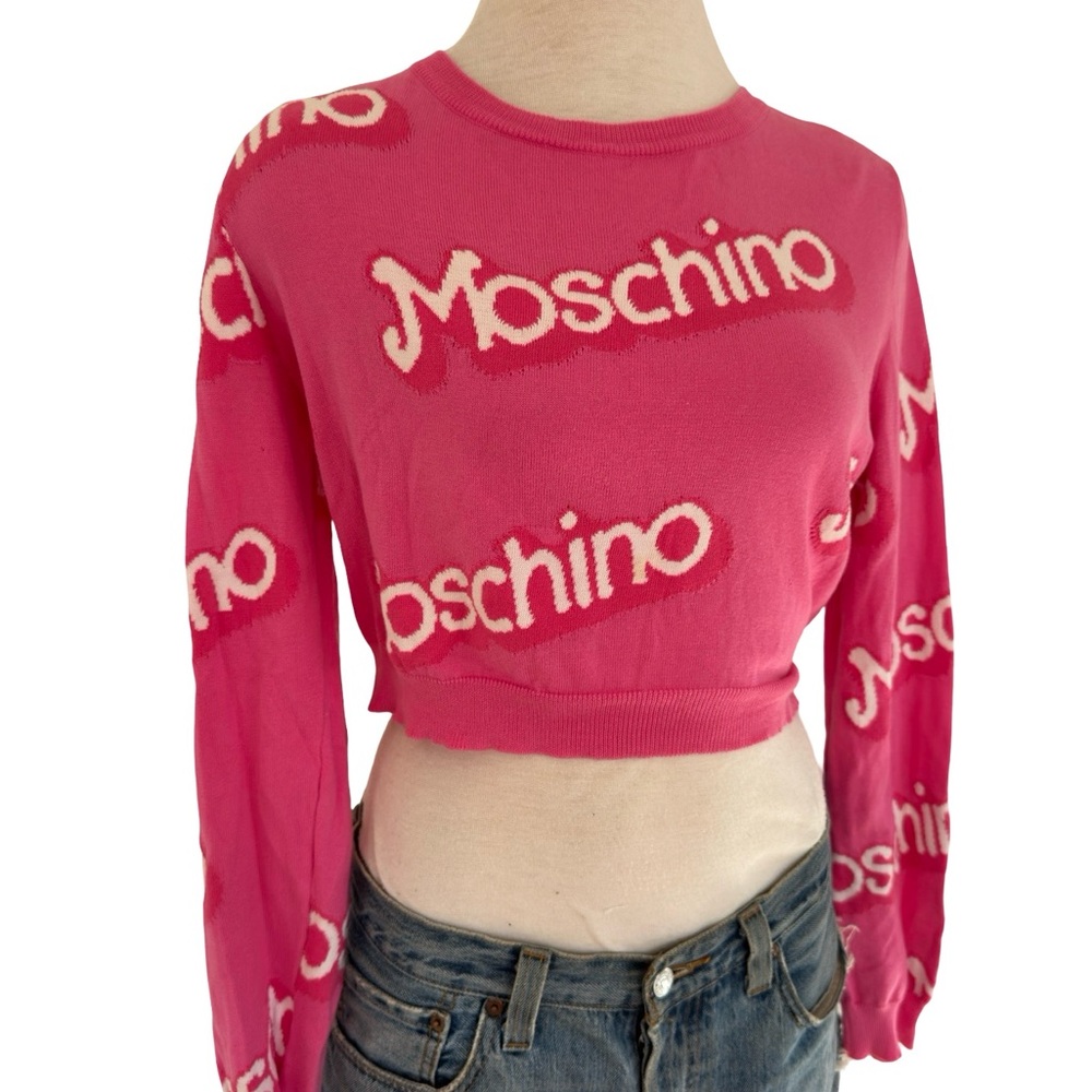 RARE Moschino Barbie Collection - Fuchsia Logo Crop Sweatshirt